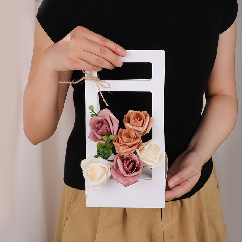 Flower Wrap Kraft - 3/5 個ハンドヘルドフラワーボックスクラフト紙ローズフラワーブーケバスケット結婚式誕生日パーティーギフトラップ包装ボックス家の装飾