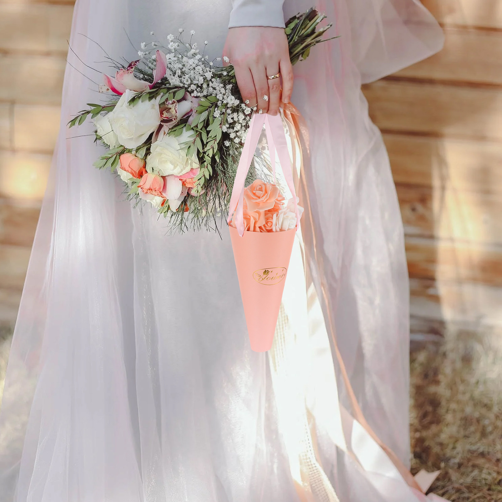 The Florist Supply Shop - 6 個の花束バッグシックなポータブル紙バケツフラワーアレンジメントポーチ花屋用包装花包装用品