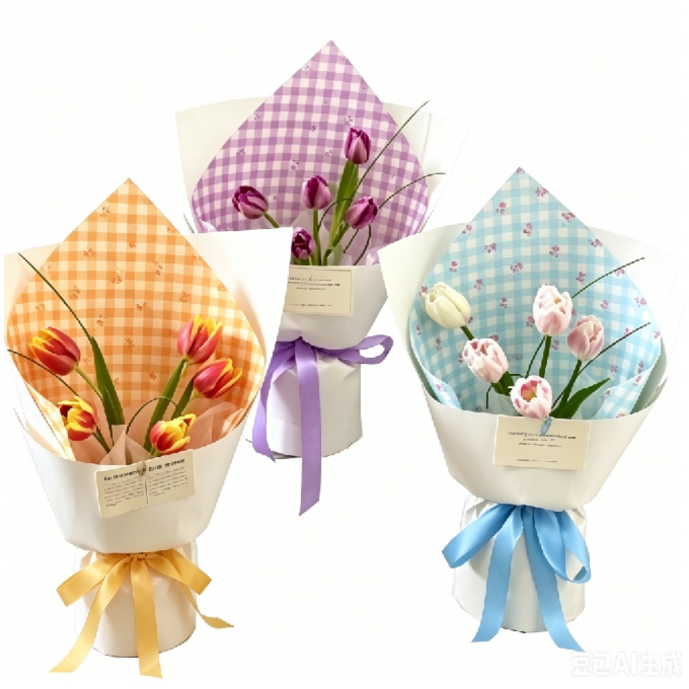 ローズグリッドプリント厚手の白クラフト花柄包装紙 DIY ギ - Flower Wrap Kraft のレビューと価格