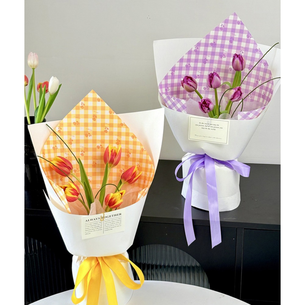 ローズグリッドプリント厚手の白クラフト花柄包装紙 DIY ギ - Flower Wrap Kraft のレビューと価格