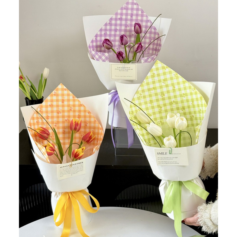 ローズグリッドプリント厚手の白クラフト花柄包装紙 DIY ギ - Flower Wrap Kraft のレビューと価格