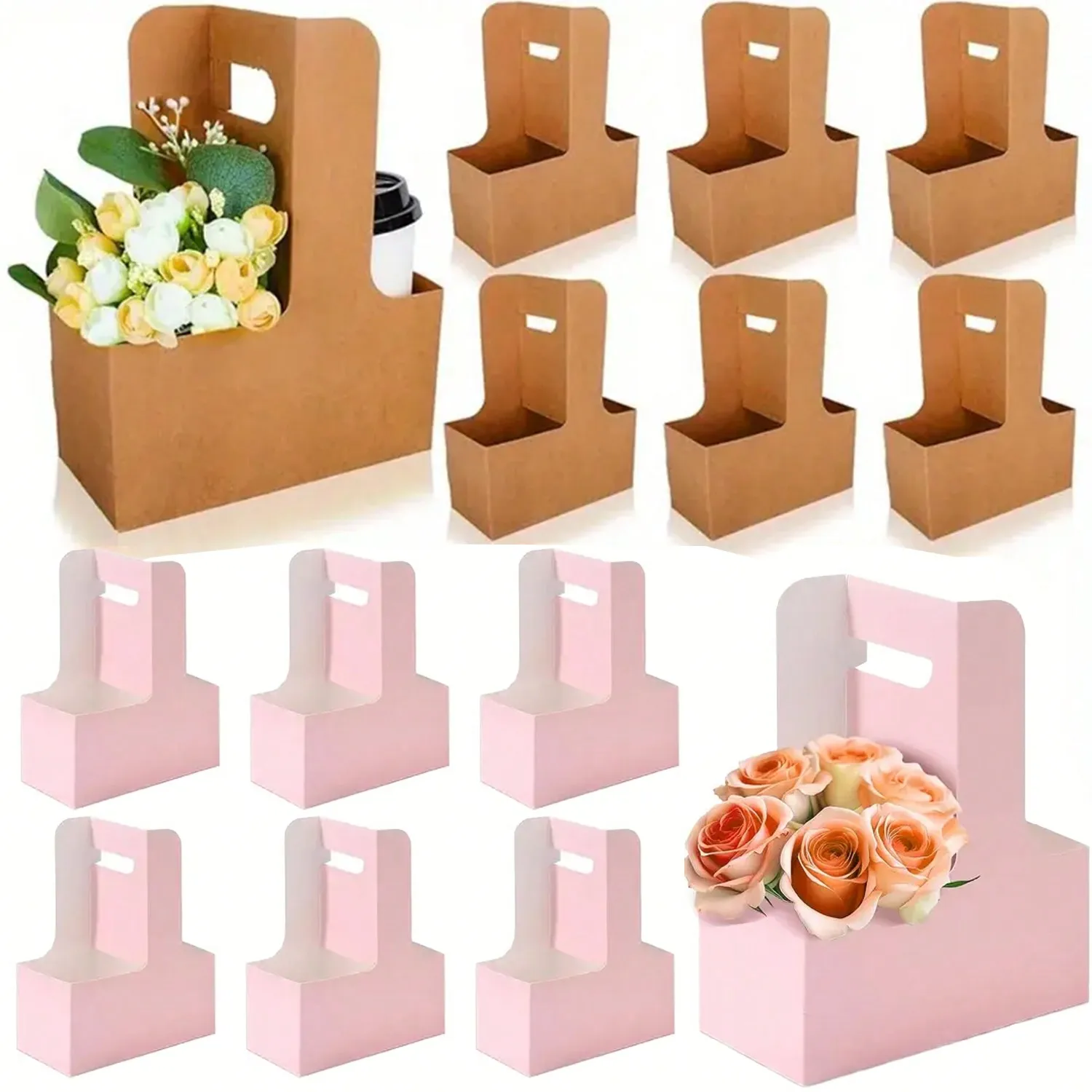 クラフト紙フラワーブーケギフトバッグ紙素材、ハンドルドリンク - Flower Wrap Kraft のレビューと価格