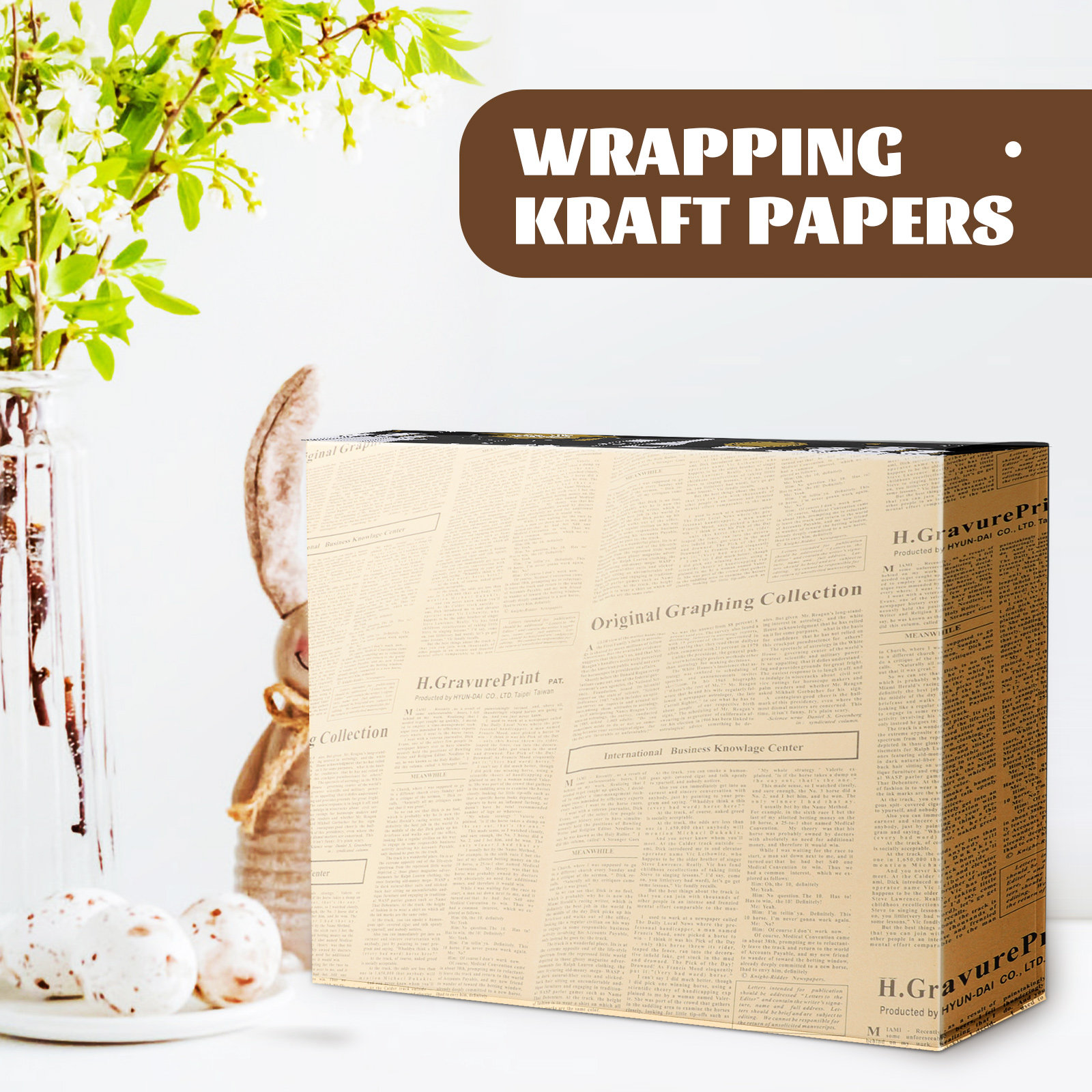 20枚入り新聞柄クラフト包装紙 ヴィンテージスタイル ギフト - Flower Wrap Kraft のレビューと価格