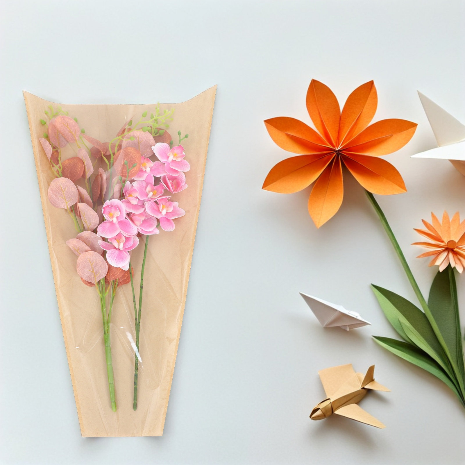 50枚入りクラフトフラワー包装袋 透明OPP窓付き シングル - Flower Wrap Kraft のレビューと価格