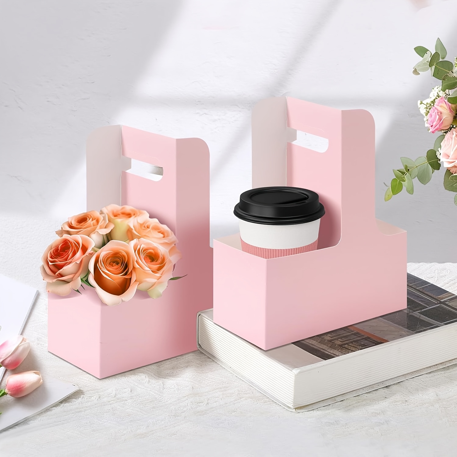 12個入り ピンククラフトフラワーギフトバッグ ハンドル付き - Flower Wrap Kraft のレビューと価格